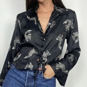 Zara Black Long Sleeve Button Down Blouse Black Size Small
